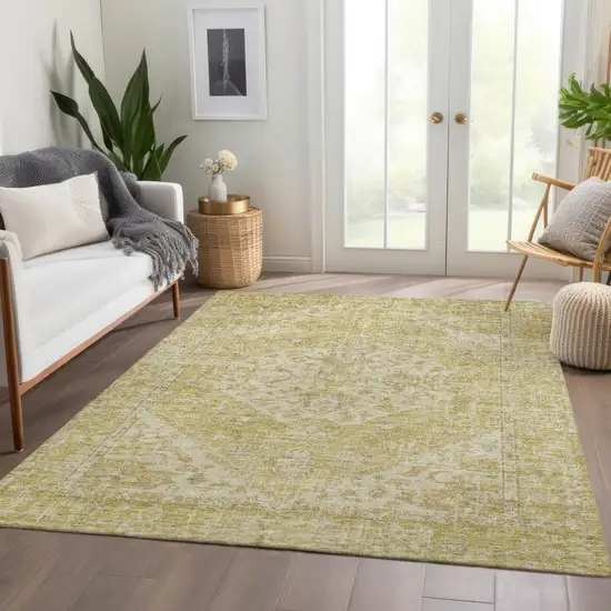 Gold Tan And Beige Oriental Washable Indoor Outdoor Area Rug Photo 9