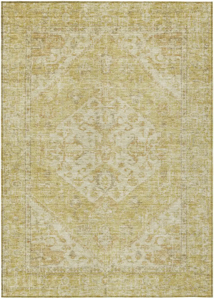 Gold Tan And Beige Oriental Washable Indoor Outdoor Area Rug Photo 2