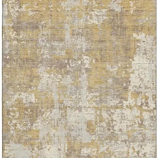 Gold Taupe And Beige Abstract Washable Area Rug With UV Protection Photo 4