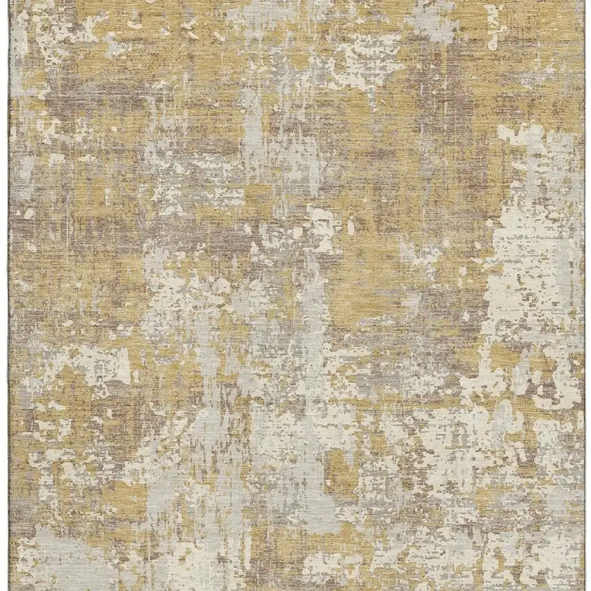 Gold Taupe And Beige Abstract Washable Area Rug With UV Protection Photo 4