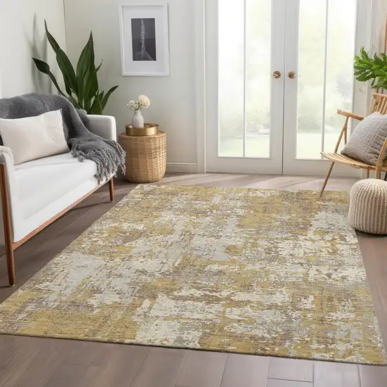 Gold Taupe And Beige Abstract Washable Area Rug With UV Protection Photo 4