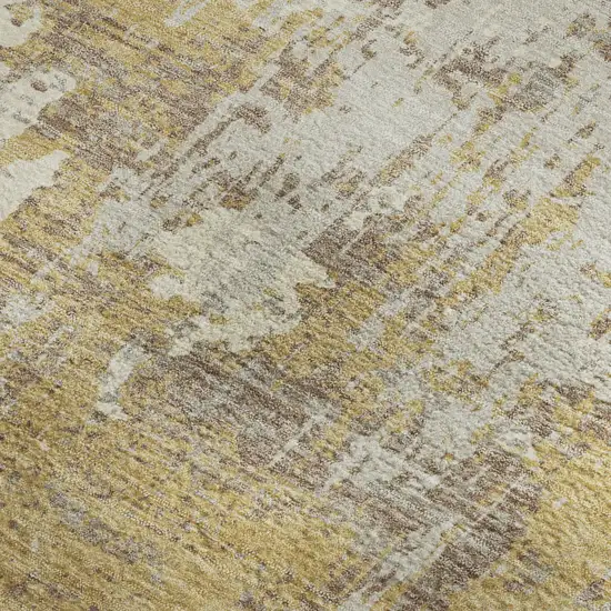 Gold Taupe And Beige Abstract Washable Area Rug With UV Protection Photo 2