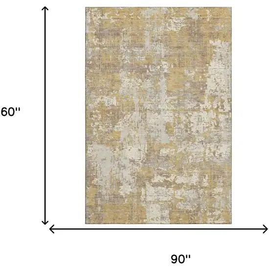 Gold Taupe And Beige Abstract Washable Area Rug With UV Protection Photo 6