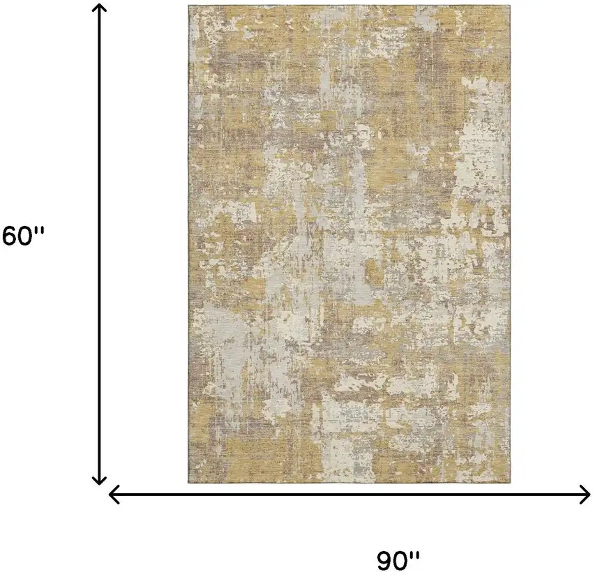 Gold Taupe And Beige Abstract Washable Area Rug With UV Protection Photo 6