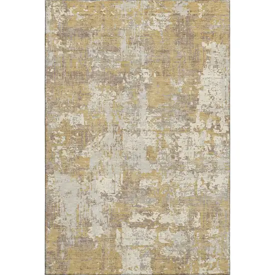 Gold Taupe And Beige Abstract Washable Area Rug With UV Protection Photo 5