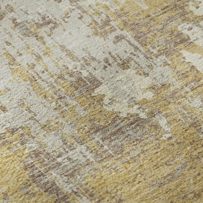 Gold Taupe And Beige Abstract Washable Area Rug With UV Protection Photo 1