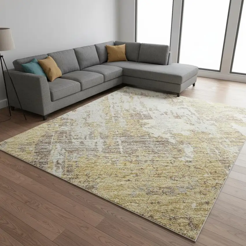 Gold Taupe And Beige Abstract Washable Area Rug With UV Protection Photo 2