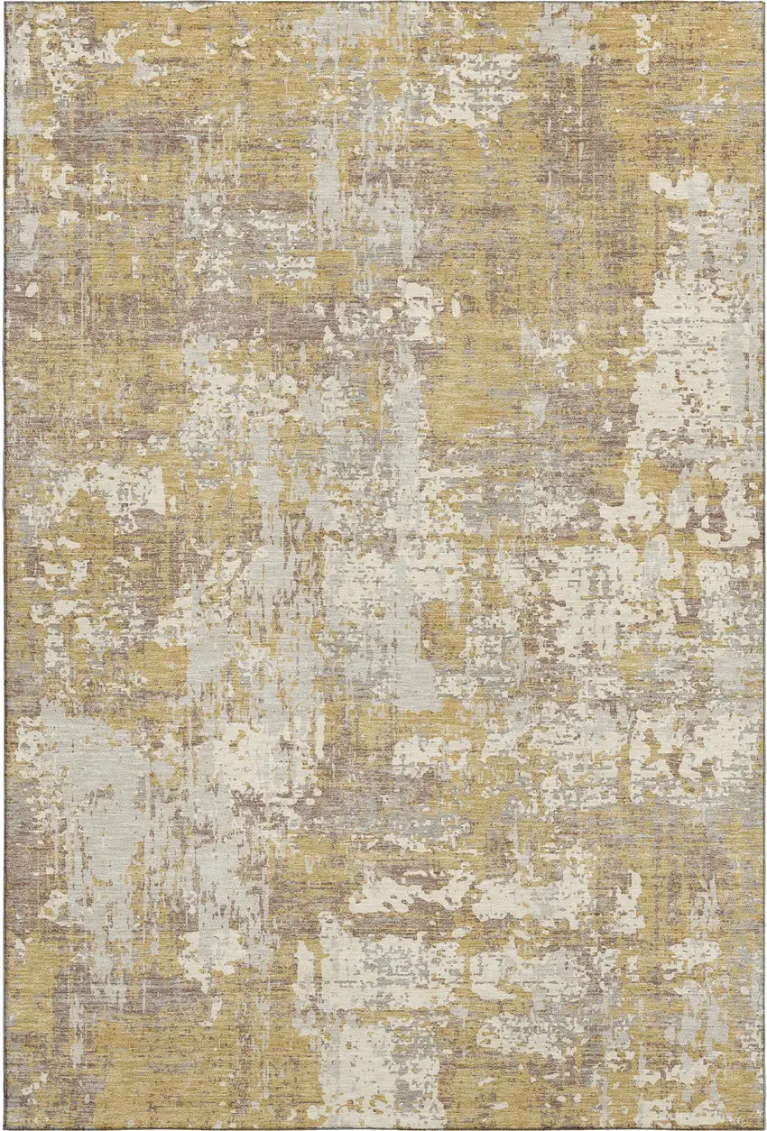 Gold Taupe And Beige Abstract Washable Area Rug With UV Protection Photo 4