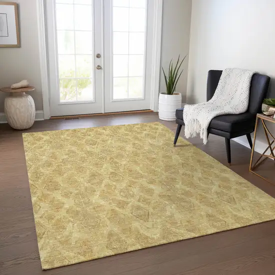 Gold Taupe And Beige Geometric Washable Indoor Outdoor Area Rug Photo 8