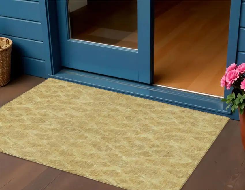 Gold Taupe And Beige Geometric Washable Indoor Outdoor Area Rug Photo 1