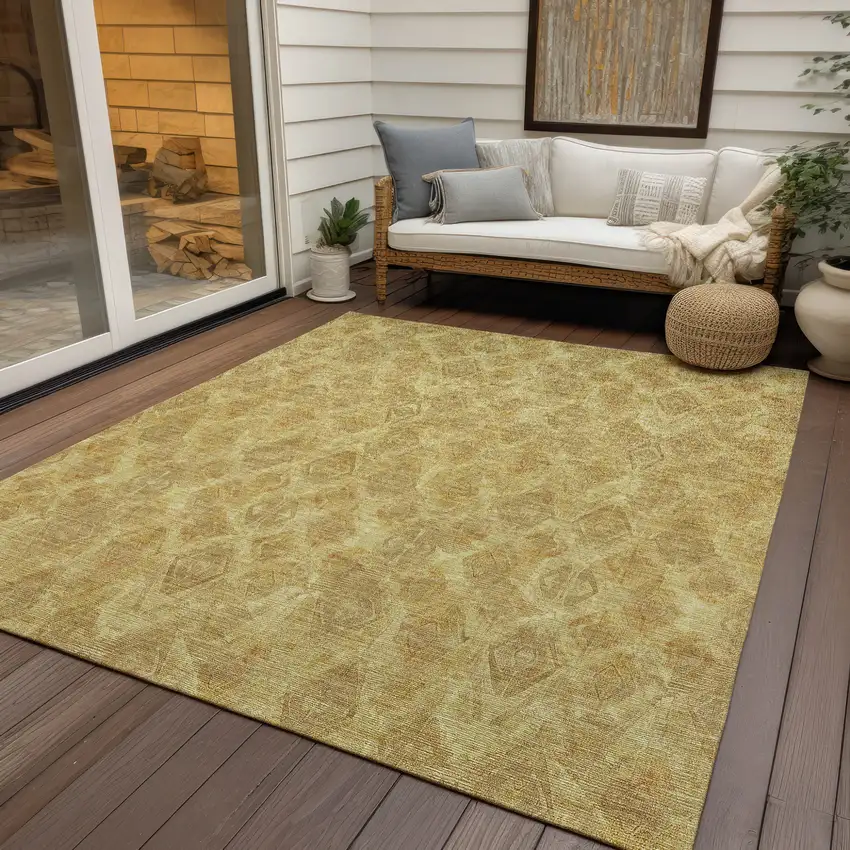 Gold Taupe And Beige Geometric Washable Indoor Outdoor Area Rug Photo 9