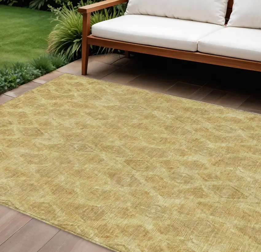 Gold Taupe And Beige Geometric Washable Indoor Outdoor Area Rug Photo 1