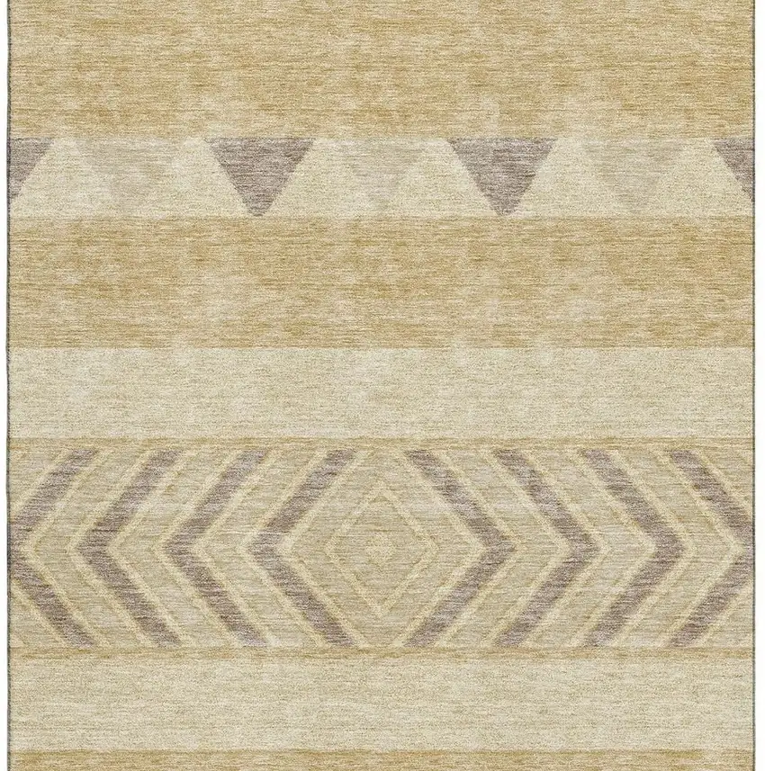 Gold Taupe And Beige Southwestern Washable Area Rug With UV Protection Photo 2