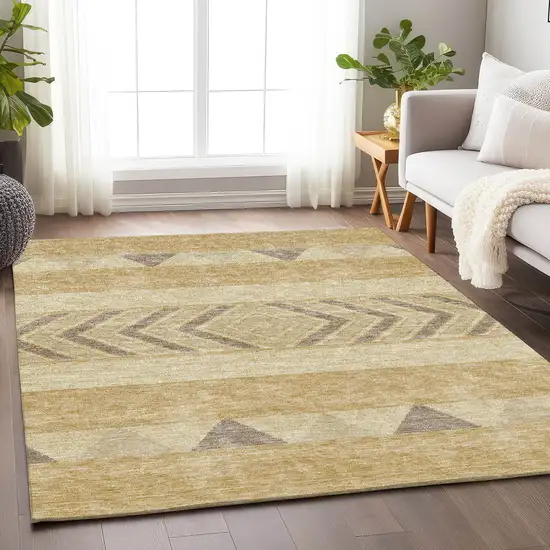 Gold Taupe And Beige Southwestern Washable Area Rug With UV Protection Photo 4