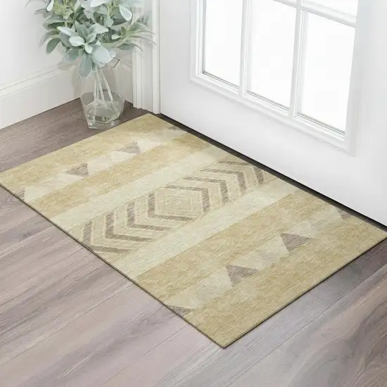 Gold Taupe And Beige Southwestern Washable Area Rug With UV Protection Photo 2