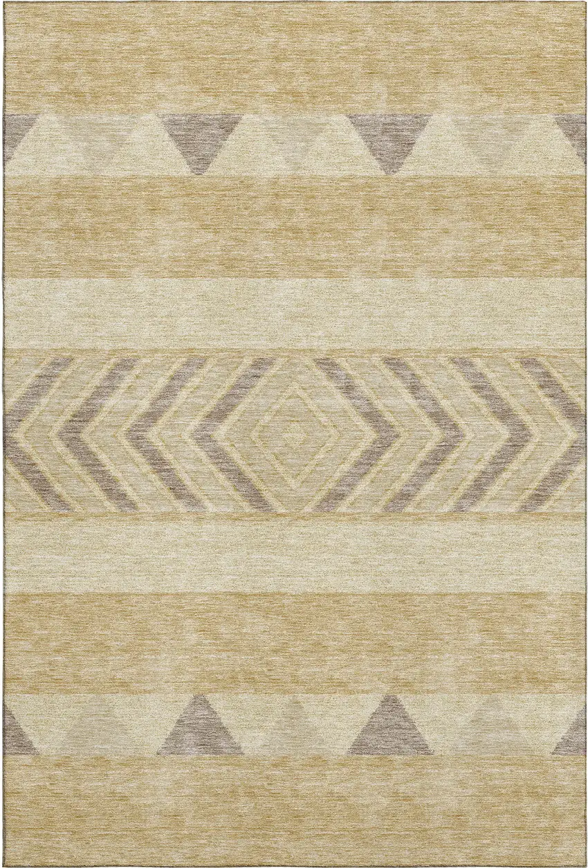 Gold Taupe And Beige Southwestern Washable Area Rug With UV Protection Photo 1