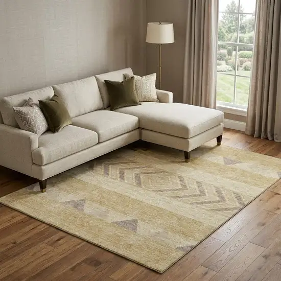 Gold Taupe And Beige Southwestern Washable Area Rug With UV Protection Photo 1