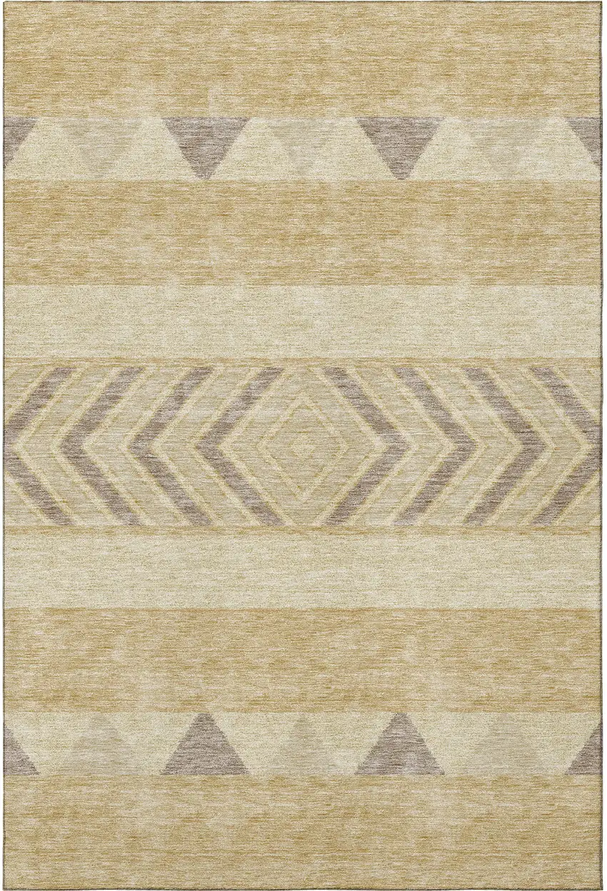 Gold Taupe And Beige Southwestern Washable Area Rug With UV Protection Photo 3