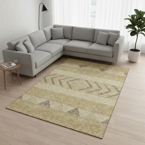 Gold Taupe And Beige Southwestern Washable Area Rug With UV Protection Photo 2
