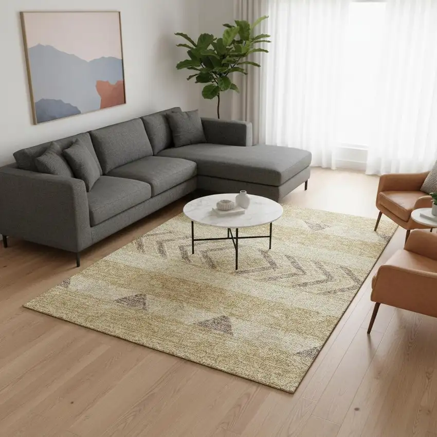 Gold Taupe And Beige Southwestern Washable Area Rug With UV Protection Photo 2