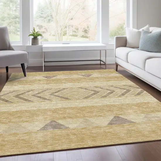 Gold Taupe And Beige Southwestern Washable Area Rug With UV Protection Photo 5