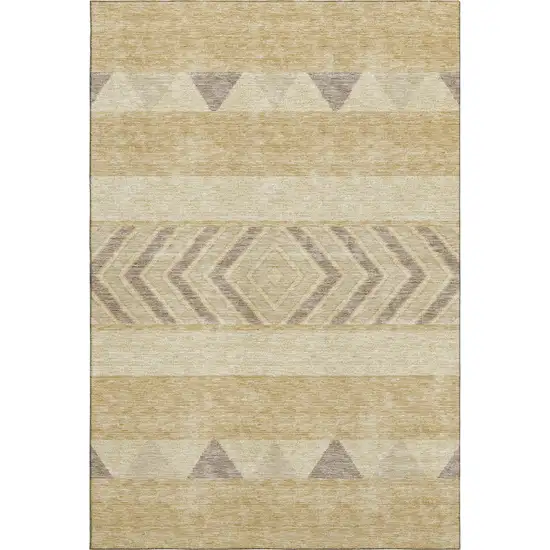 Gold Taupe And Beige Southwestern Washable Area Rug With UV Protection Photo 1