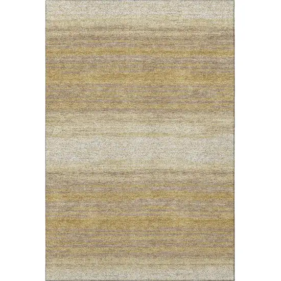 Gold Taupe And Ivory Striped Washable Area Rug With UV Protection Photo 3