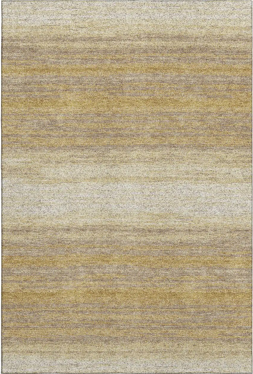 Gold Taupe And Ivory Striped Washable Area Rug With UV Protection Photo 1
