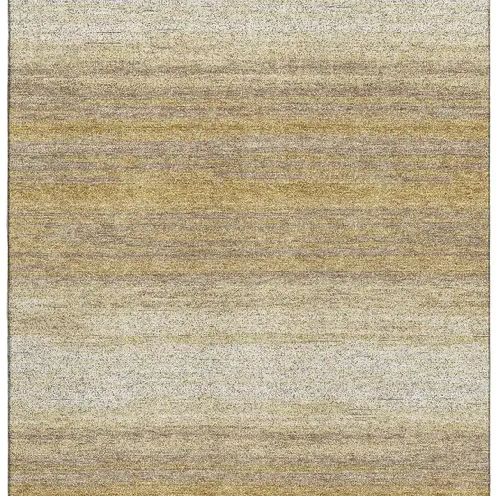Gold Taupe And Ivory Striped Washable Area Rug With UV Protection Photo 3
