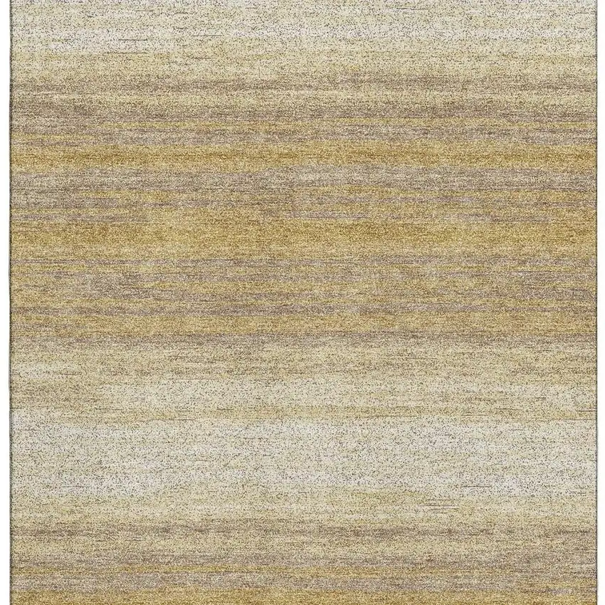 Gold Taupe And Ivory Striped Washable Area Rug With UV Protection Photo 3