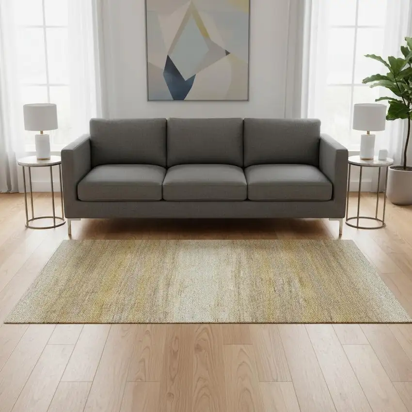 Gold Taupe And Ivory Striped Washable Area Rug With UV Protection Photo 2