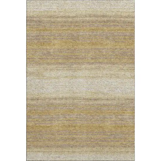 Gold Taupe And Ivory Striped Washable Area Rug With UV Protection Photo 1