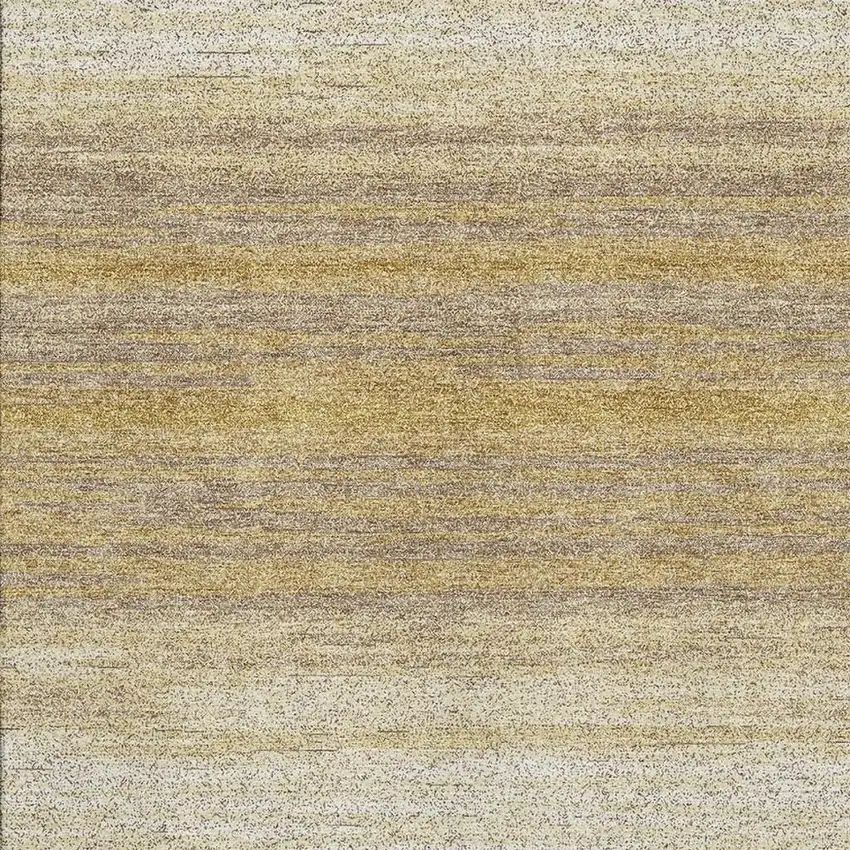 Gold Taupe And Ivory Striped Washable Area Rug With UV Protection Photo 2