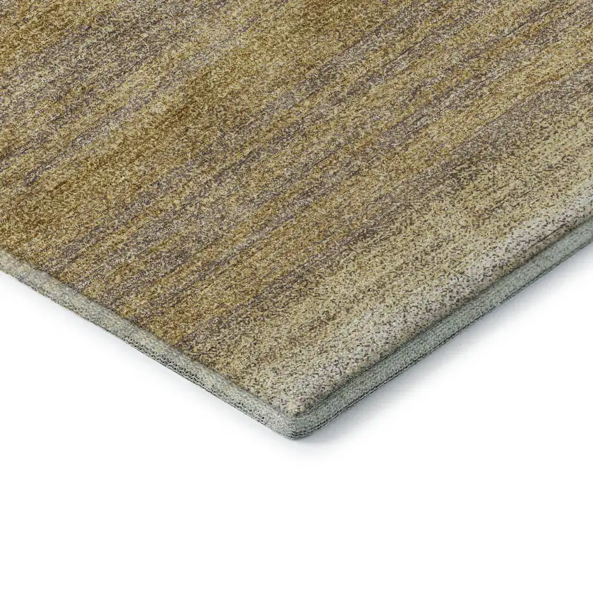 Gold Taupe And Ivory Striped Washable Area Rug With UV Protection Photo 7