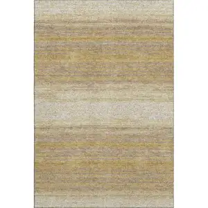 Photo of Gold Taupe And Ivory Striped Washable Area Rug With UV Protection