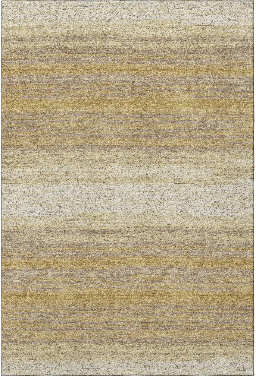 Gold Taupe And Ivory Striped Washable Area Rug With UV Protection Photo 2
