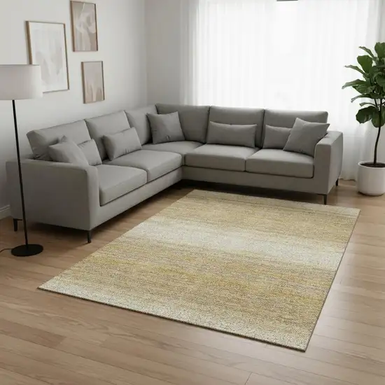 Gold Taupe And Ivory Striped Washable Area Rug With UV Protection Photo 2