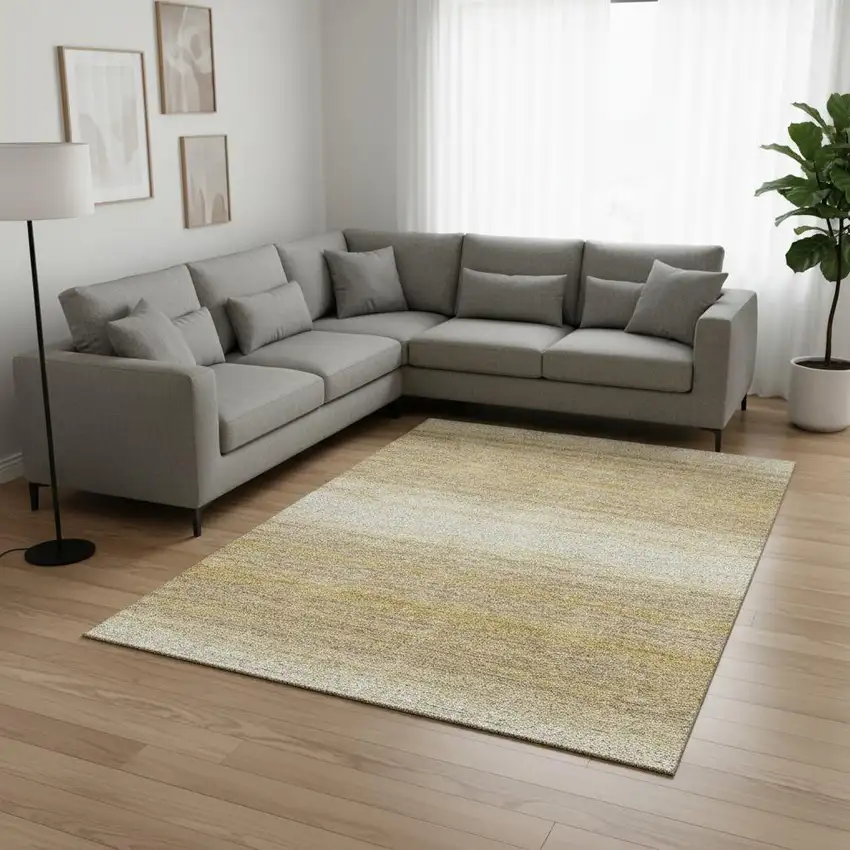 Gold Taupe And Ivory Striped Washable Area Rug With UV Protection Photo 2