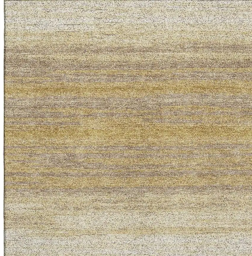 Gold Taupe And Ivory Striped Washable Area Rug With UV Protection Photo 3