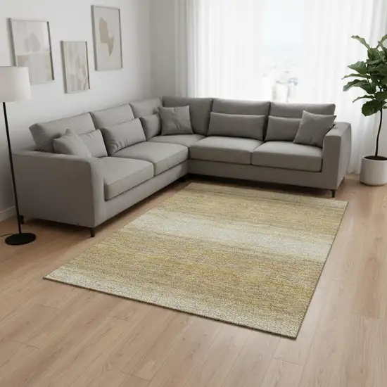 Gold Taupe And Ivory Striped Washable Area Rug With UV Protection Photo 2