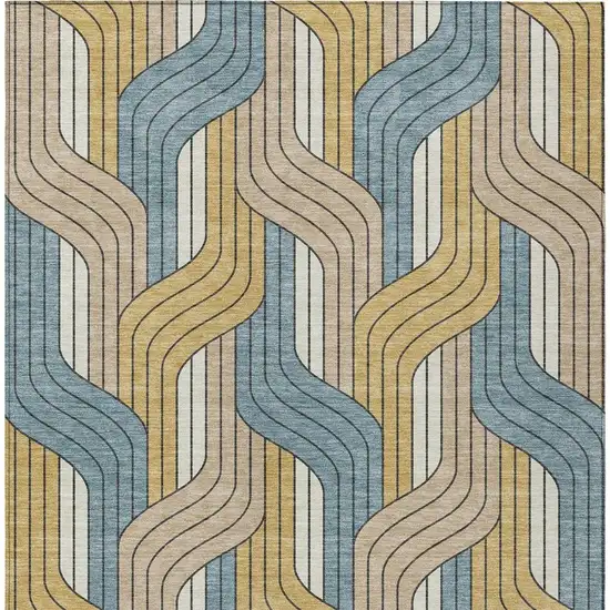 Gold Teal Blue And Beige Striped Washable Indoor Outdoor Area Rug Photo 3