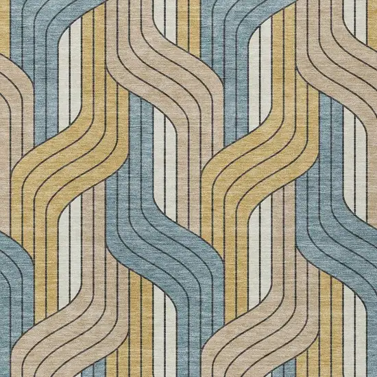 Gold Teal Blue And Beige Striped Washable Indoor Outdoor Area Rug Photo 2