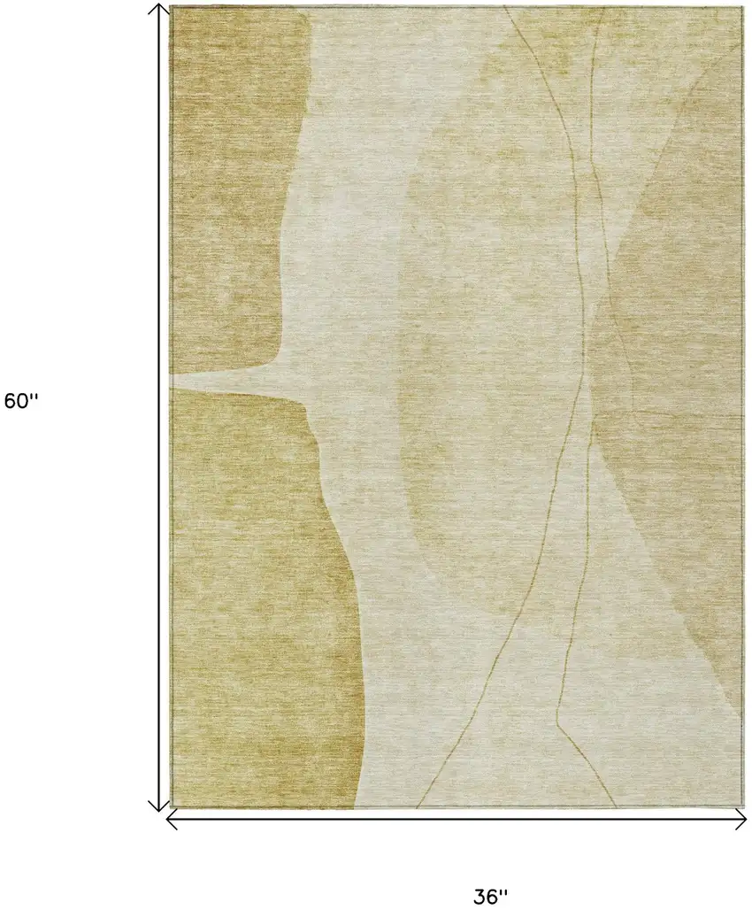 Gold Wheat And Beige Abstract Washable Indoor Outdoor Area Rug Photo 3