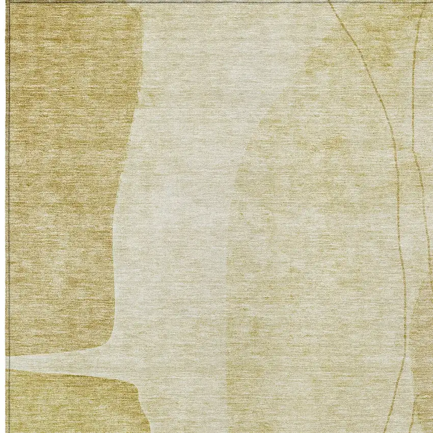 Gold Wheat And Beige Abstract Washable Indoor Outdoor Area Rug Photo 4