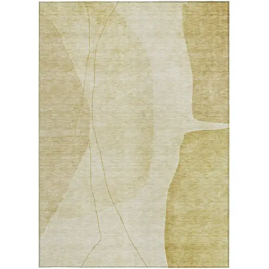 Gold Wheat And Beige Abstract Washable Indoor Outdoor Area Rug Photo 5