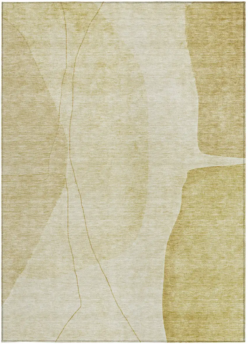 Gold Wheat And Beige Abstract Washable Indoor Outdoor Area Rug Photo 5