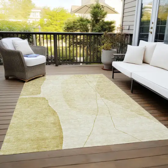 Gold Wheat And Beige Abstract Washable Indoor Outdoor Area Rug Photo 9