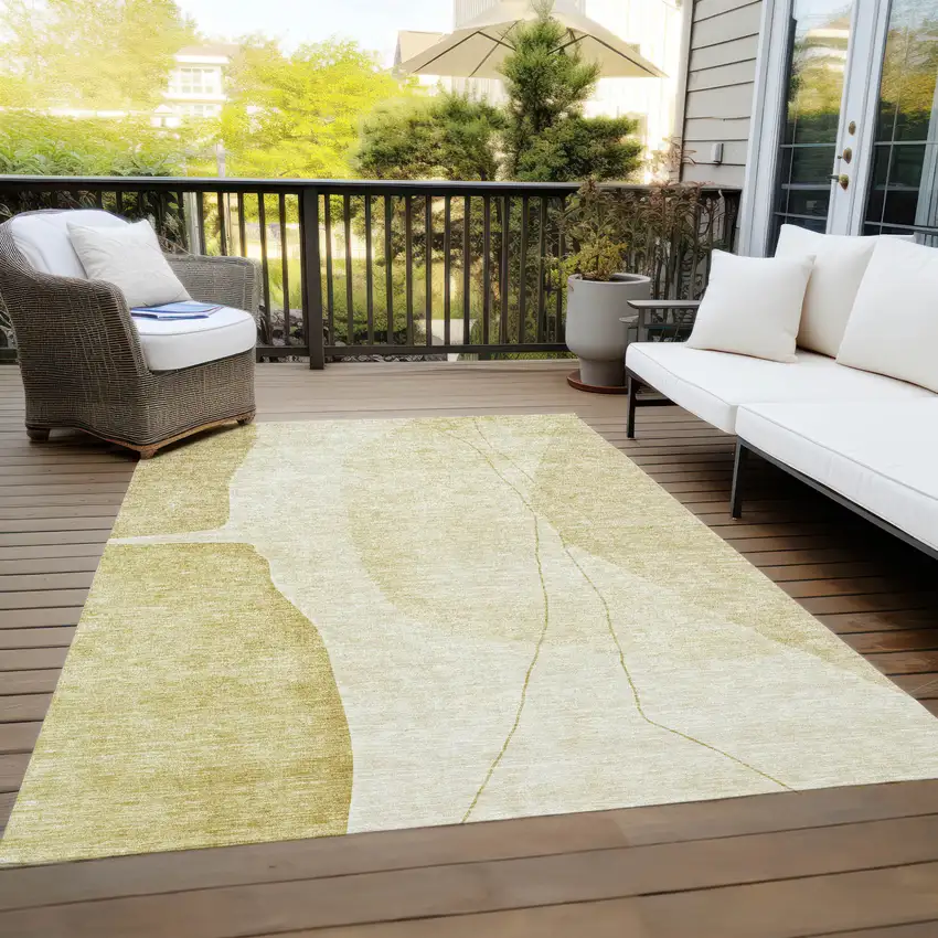 Gold Wheat And Beige Abstract Washable Indoor Outdoor Area Rug Photo 9