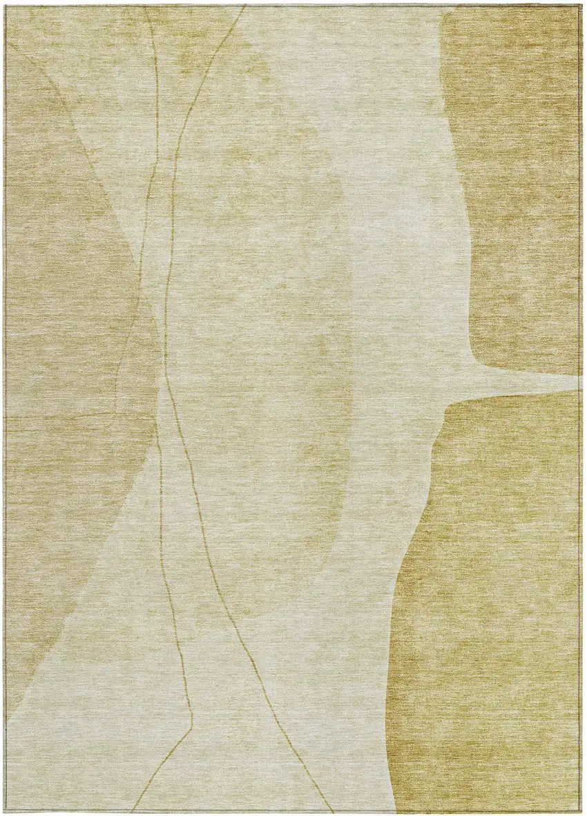 Gold Wheat And Beige Abstract Washable Indoor Outdoor Area Rug Photo 4