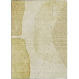 Photo of Gold Wheat And Beige Abstract Washable Indoor Outdoor Area Rug